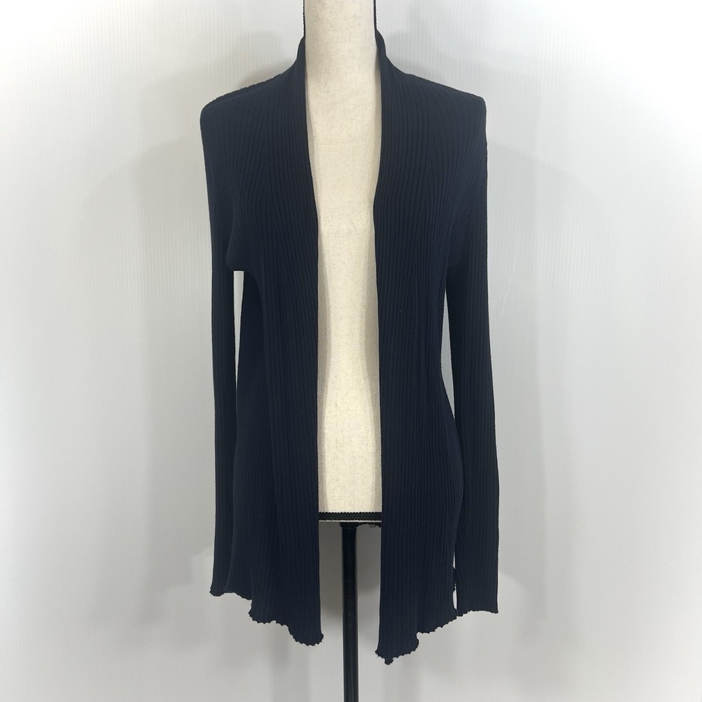 J. McLaughlin Ribbed Cotton Open Front Cardigan Sweater EST Size M Navy *NO TAG